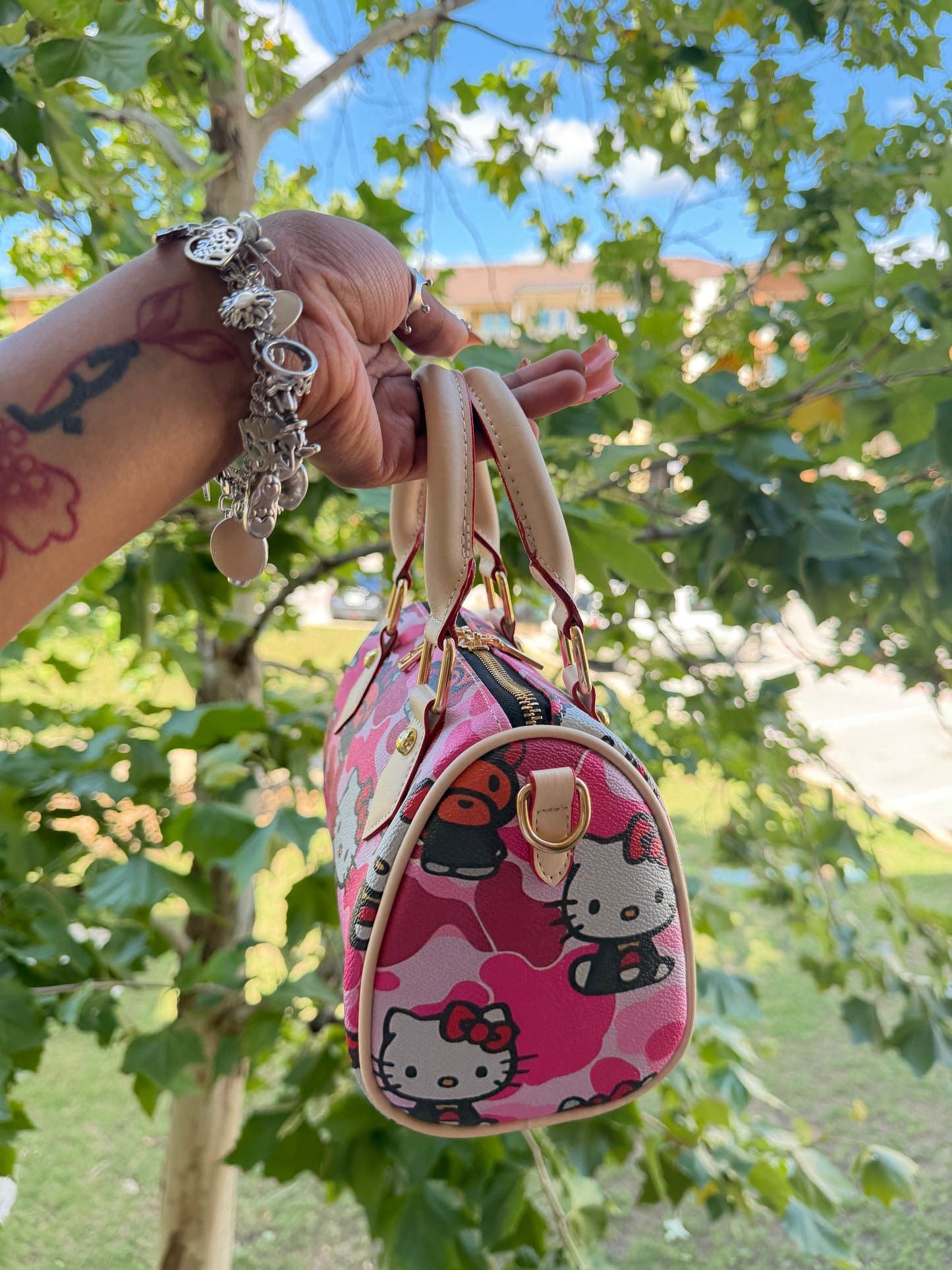 Pink camo hello kitty x baby milo pillow bag