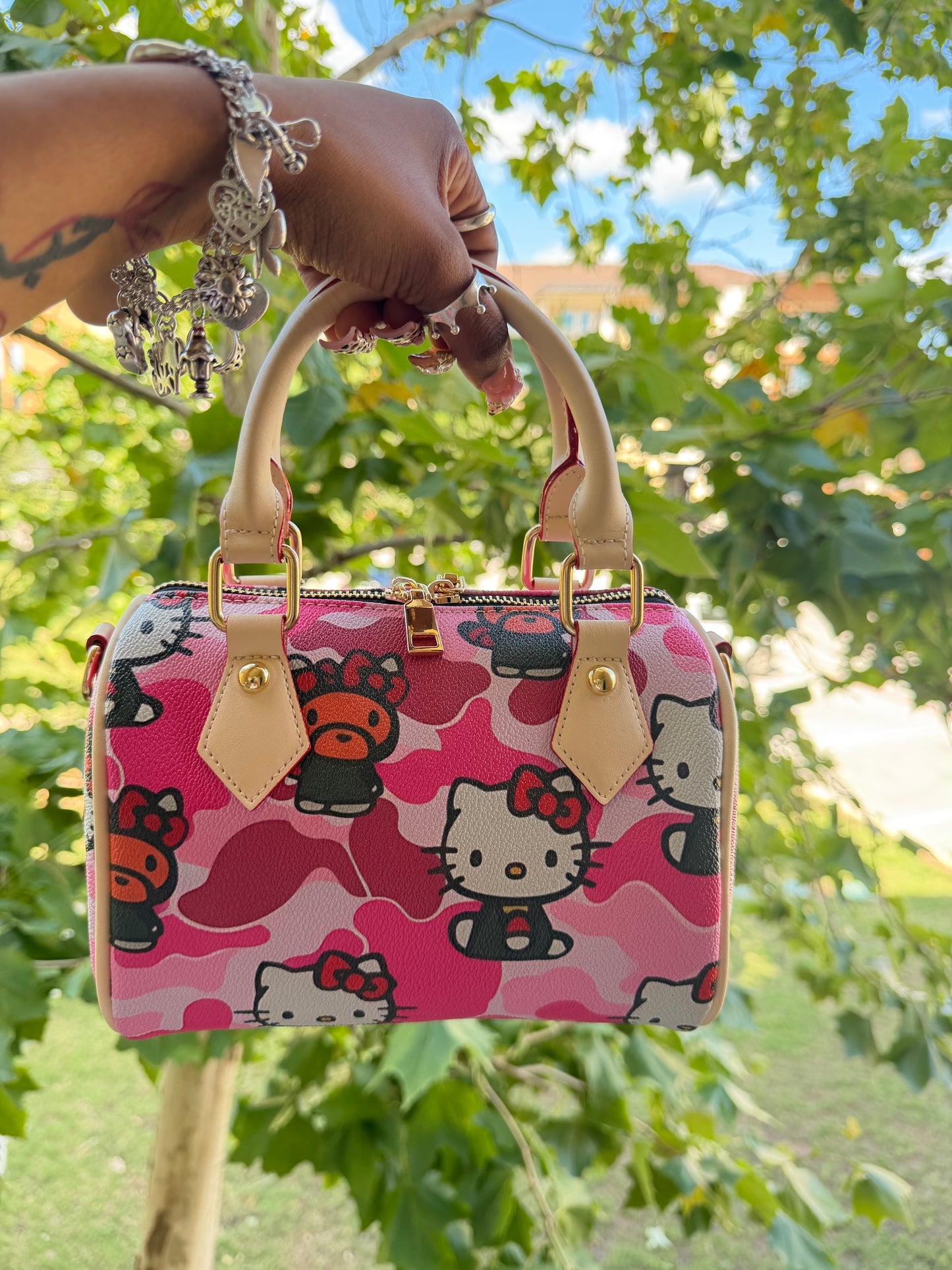 Pink camo hello kitty x baby milo pillow bag