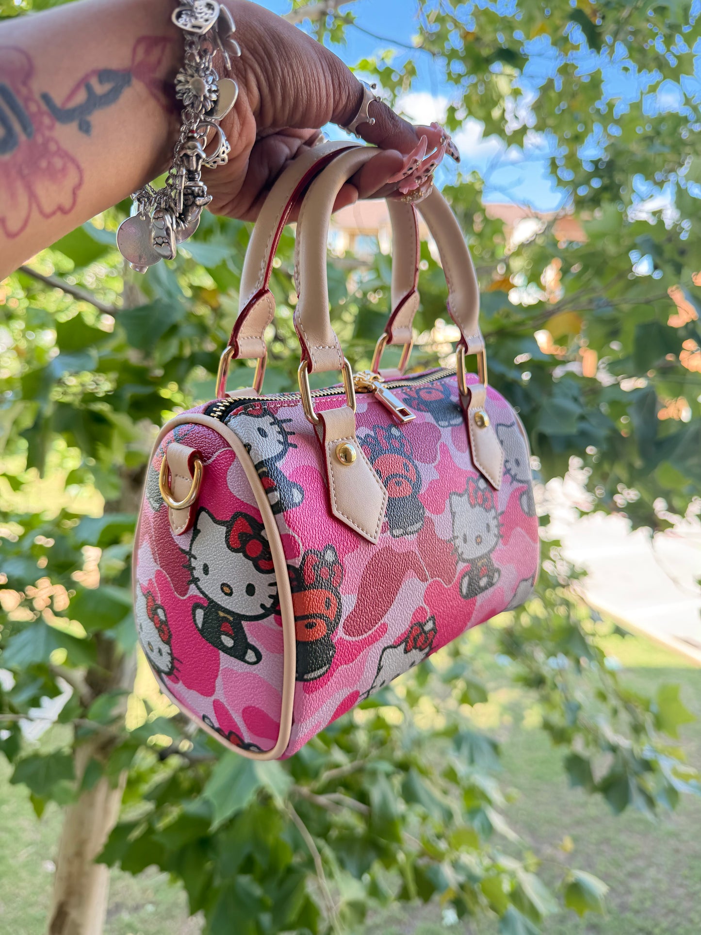 Pink camo hello kitty x baby milo pillow bag