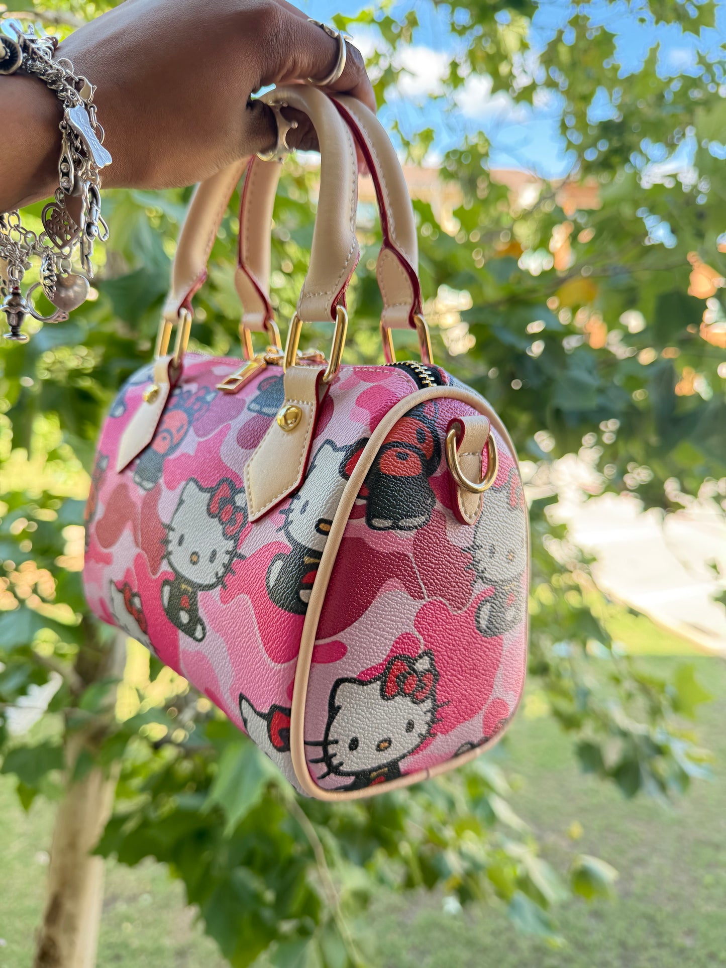 Pink camo hello kitty x baby milo pillow bag